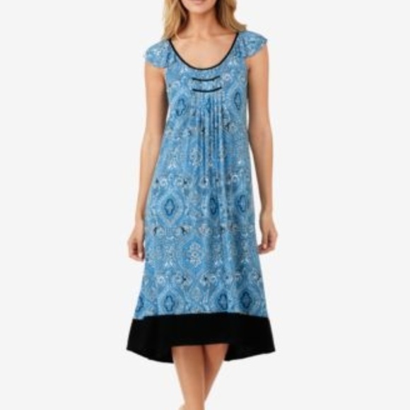 Ellen Tracy Nightgown Pajama Blue Print 